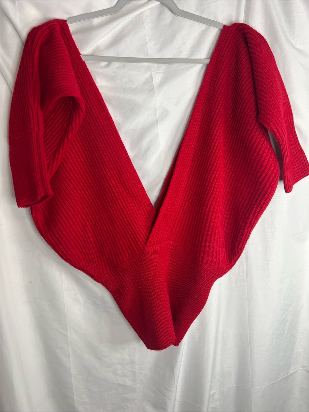 Free People Vibrant Red Deep V Ribbed Sweater Bodysuit